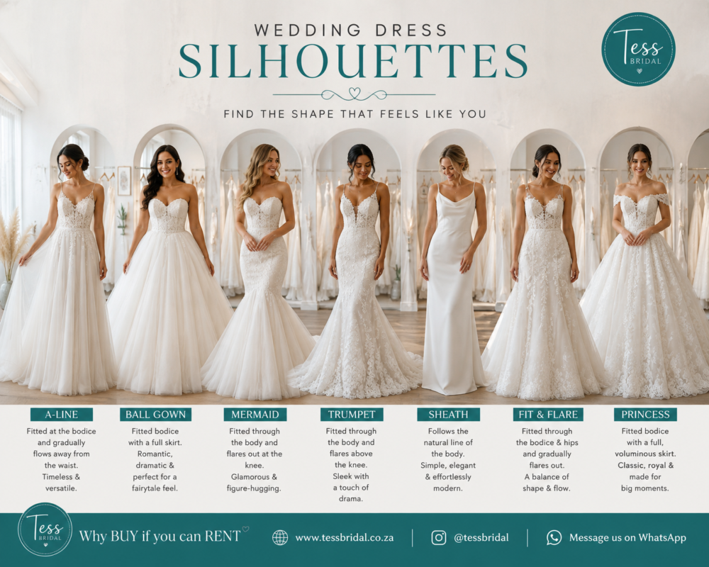 Wedding Dress Silhouettes: Finding the Shape That Feels Like You tess bridal sillhoettes
